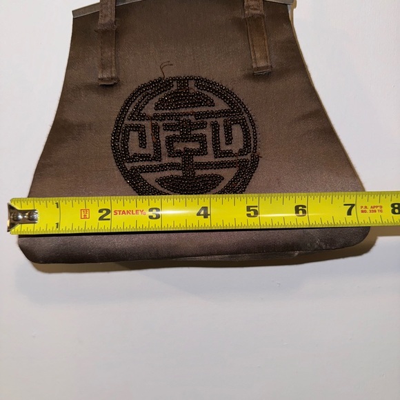 Small Brown Beaded Clutch Handbag Purse Metal Snap - Picture 4 of 8